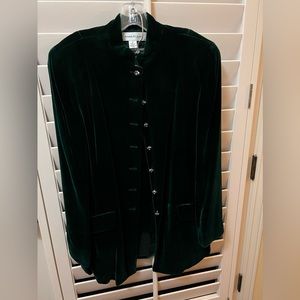 Green velvet Anne Klein suit with rhinestone buttons